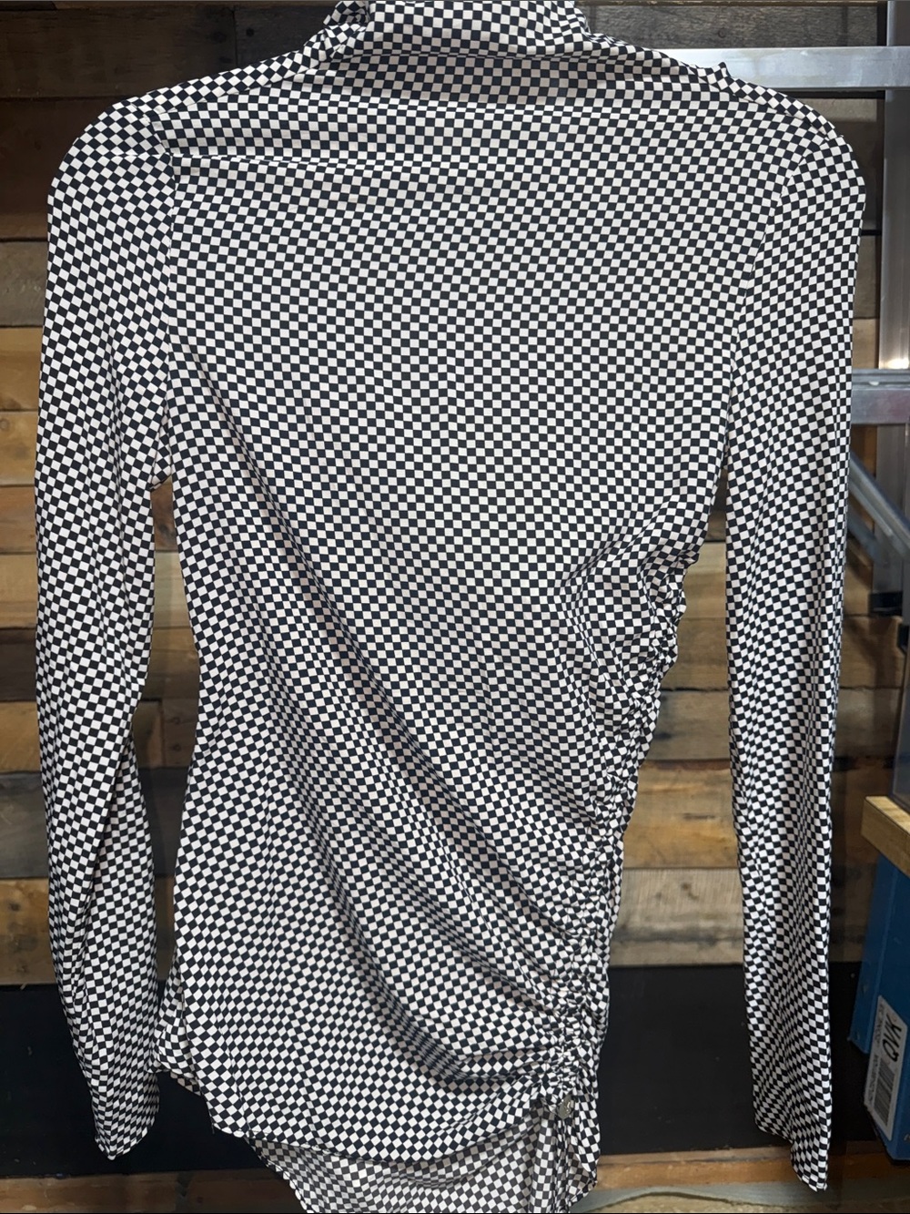 Patrizia Pepe Black and White Checkered Long-Sleeve Top size Medium